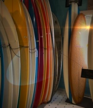Surf boards. Ribeira D'Ilhas is known for excellent surfing