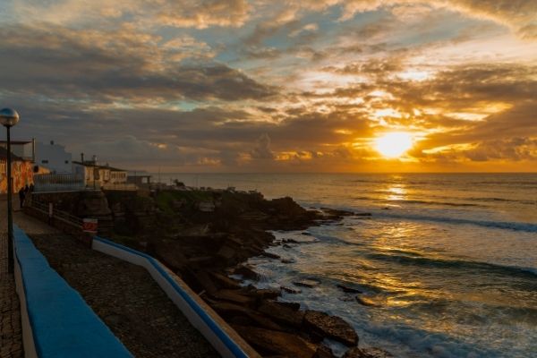 Sunset on the Ribas in Ericeira. An Ericeira car rental will allow you to see sunsets on different parts of the coast.