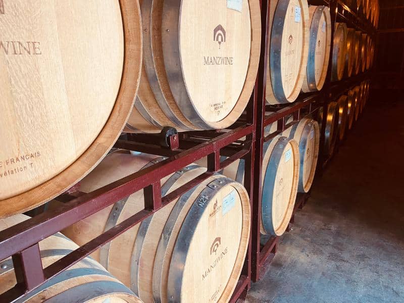 Barrels in the Mazwine cellar.