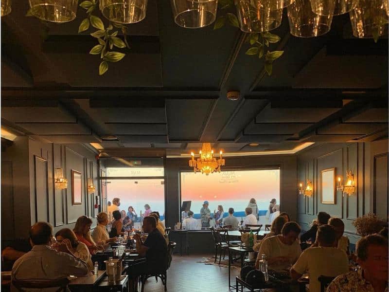 The sunset is spectacular at dinner time, as seen from inside the restaurant.