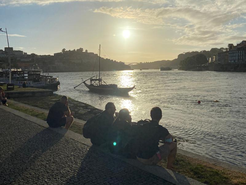 The Douro river in Porto at sunset.