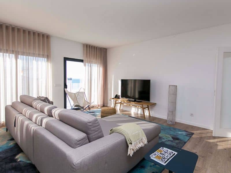 The living room in the apartments we rented at You and the Sea Ericeira.