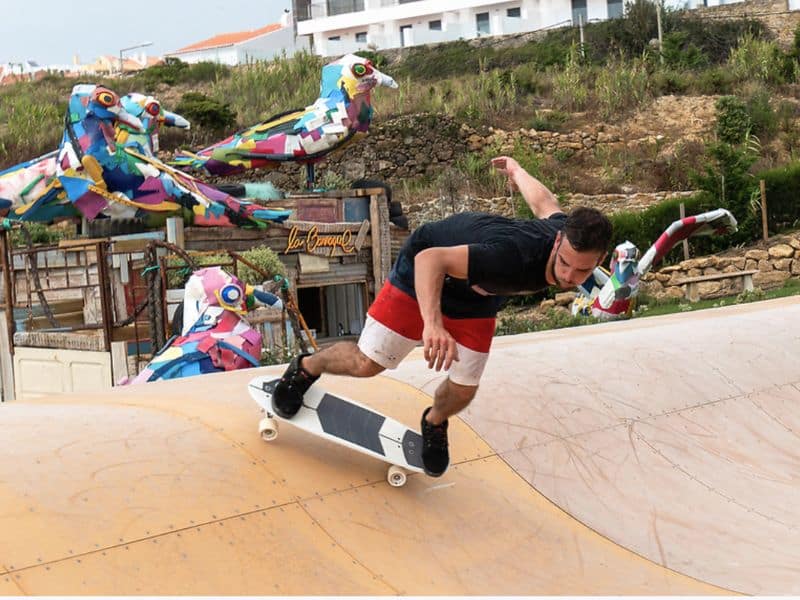 The wooden wave skate for boarding in the outdoor space.