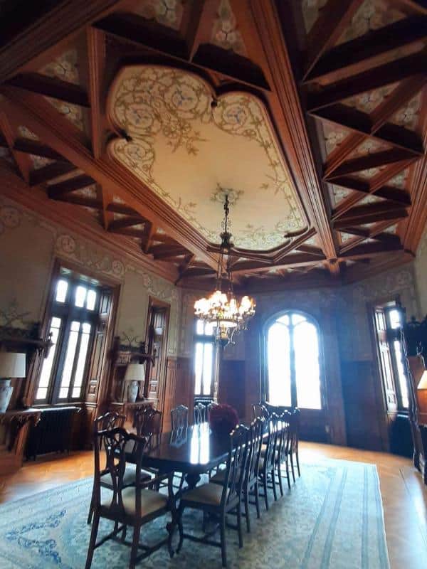 Dining room with beautiful ceiling.