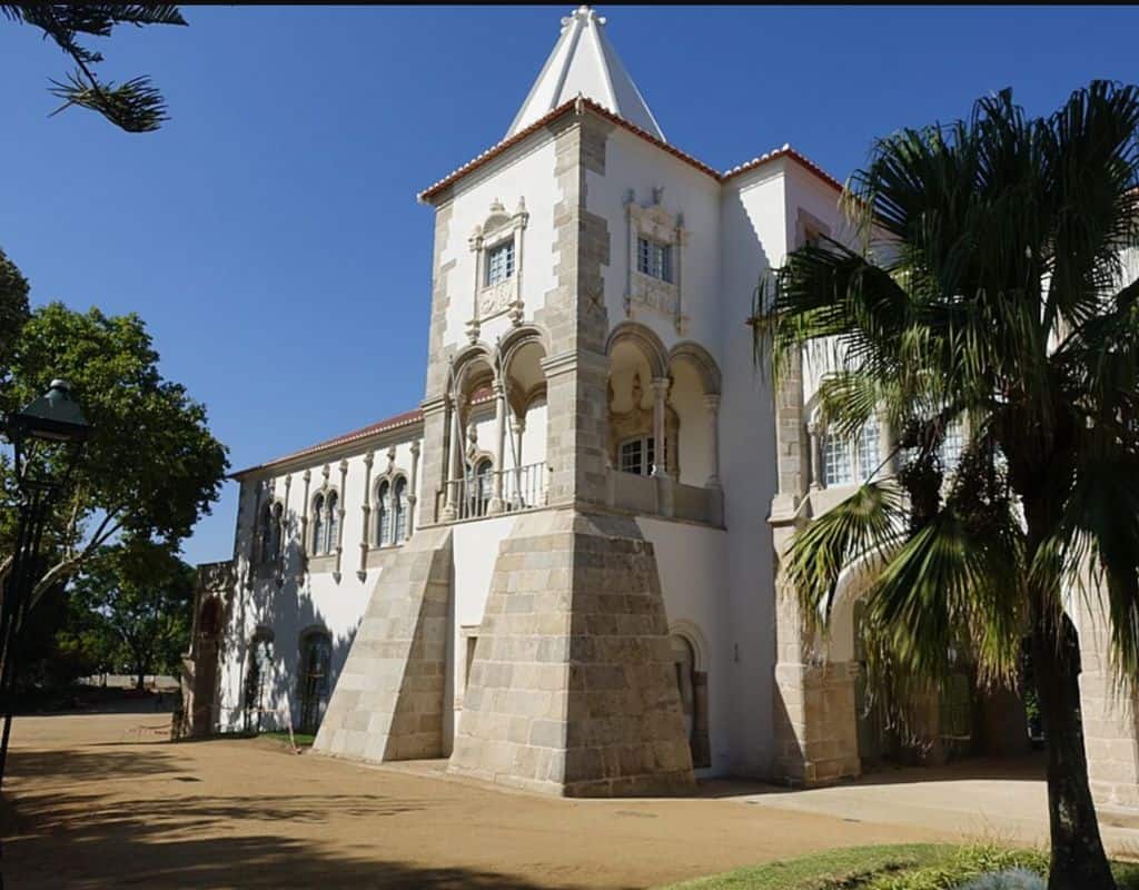 The front facade of the Royal Palace of Evora on a beautiful sunny day. This is one of the best things to do in Evora.