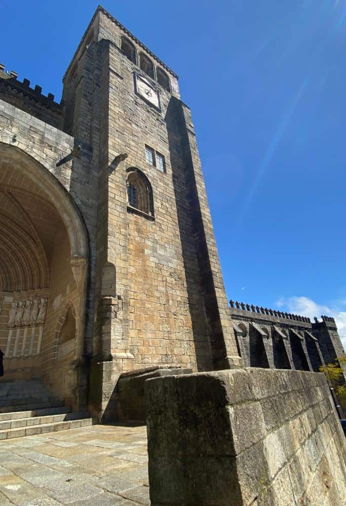 The Evora Cathedral entrance on a sunny day.