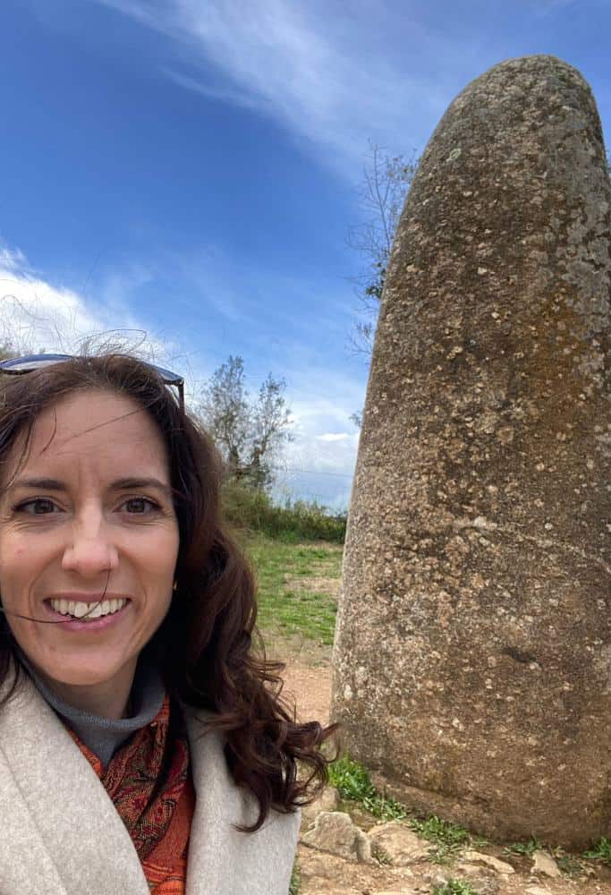 Michelle visiting the monoliths found near Evora. This is one of the most interesting acheological sites visited by Evora tours.