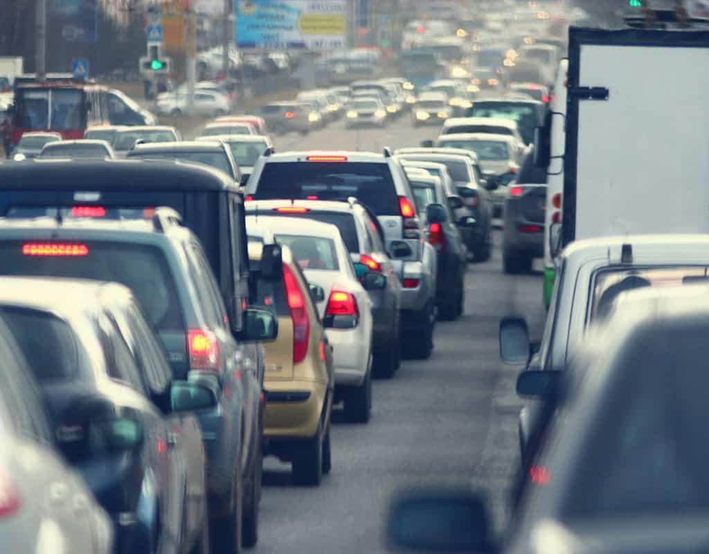 Traffic jam at rush hour in Oslo.