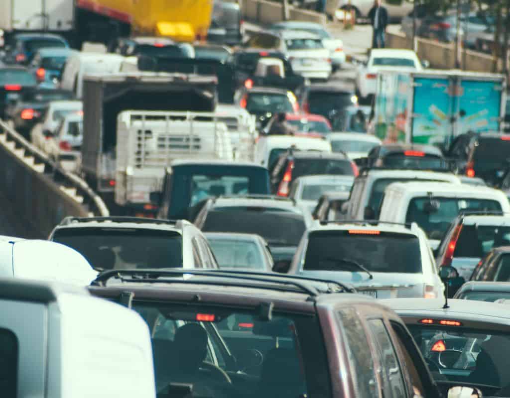 Traffic jam at rush hour in Lisbon.